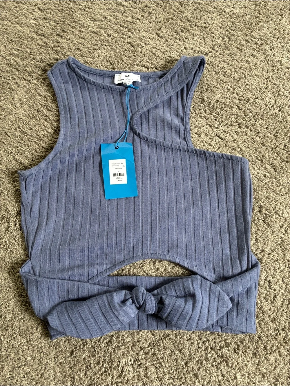 Francesca's Collections Ribbed One-Shoulder Tie-Front Crop Top - Slate Blue